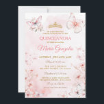 Invitation Papillon rose Floral Quinceañera<br><div class="desc">Papillon rose Quinceañera Invitation mexicaine Mis Quince 15 Anos,  16e Anniversaire,  Papillon rose Princesse Design,  Arrière - plan floral,  coing rose</div>
