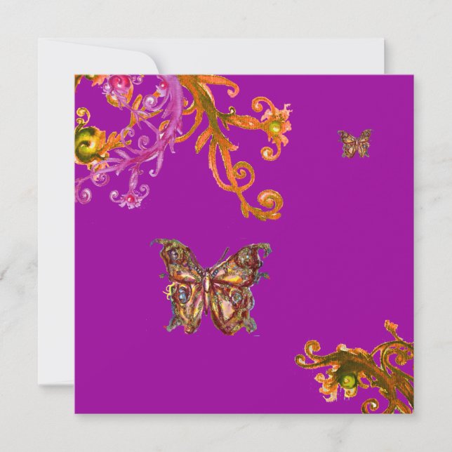 Invitation PAPILLON, rose jaune violet pourpre vif (Devant)