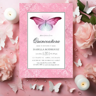 Invitation Papillon Rose Lumineux pour Quinceañera