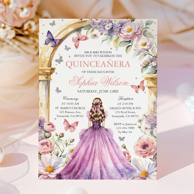 Invitation Papillon rose pâle Quinceanera (Créateur téléchargé)