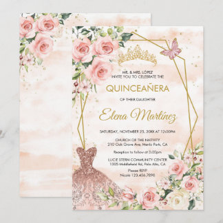 Invitation Papillon rose pâle Quinceanera