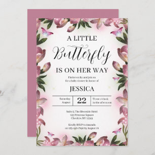 Invitation Papillon rose pourpre Baby shower bébé fille