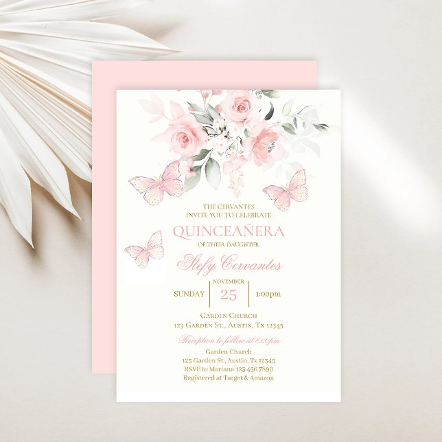 Invitation Papillon rose Quinceañera (Créateur téléchargé)