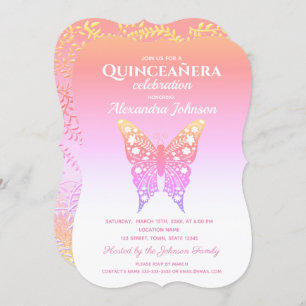 Invitation Papillon rose Quinceanera 15e anniversaire