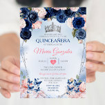 Invitation Papillon rose Quinceañera Crown Navy 15 Anos<br><div class="desc">Navy & Pink Quinceañera Crown Mexican Butterfly Invitation Mis Quince 15 Anos,  16e anniversaire, </div>