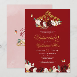 Invitation Papillon rose rousse de Bourgogne Quinceanera Gold
