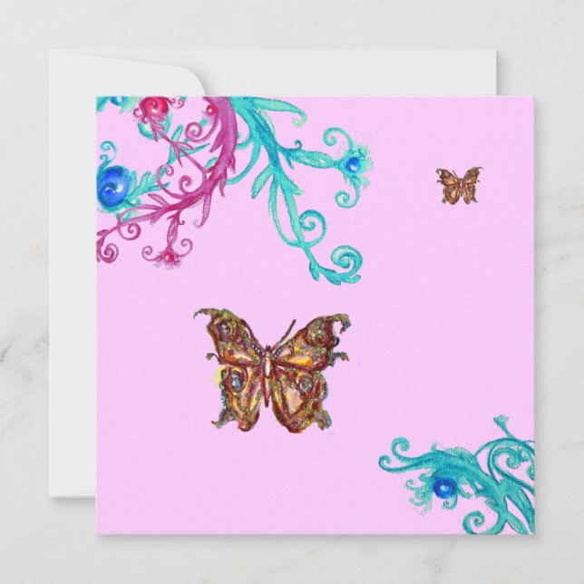 Invitation PAPILLON, rose vif  bleu (Devant)