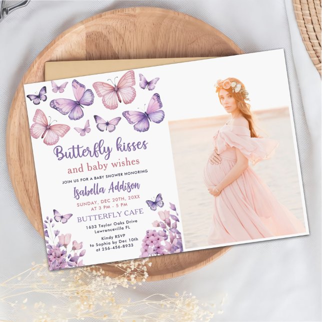 Invitation Papillon rose violet Baby Girl Douche Photo (Créateur téléchargé)