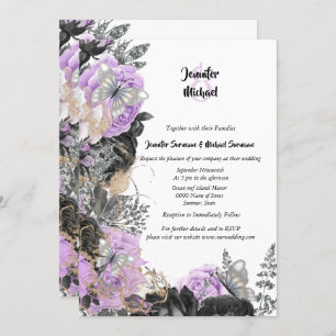 Invitation Papillon rose violet gris chic mariage élégant