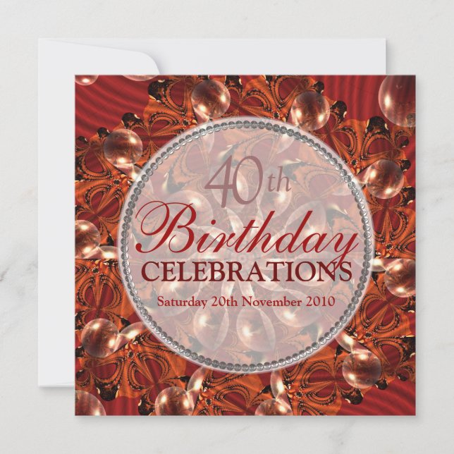 Invitation Papillon Rouge Abstrait & Bulles Anniversaire (Devant)