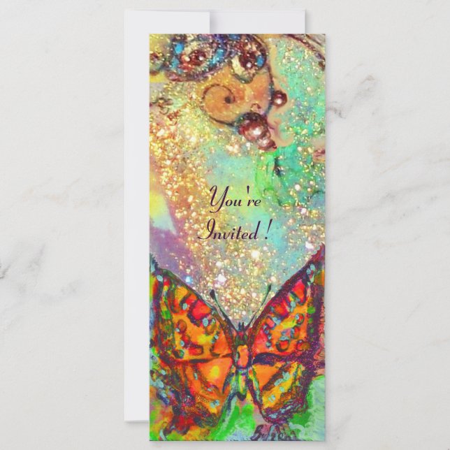 Invitation PAPILLON ROUGE BLEU VERT SARCELLE OR Floral Douce  (Devant)
