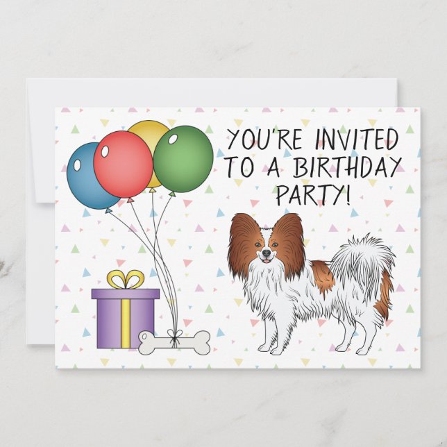 Invitation Papillon Rouge Et Blanc Chien Mignon - Anniversair (Devant)