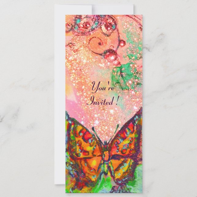 Invitation PAPILLON ROUGE FUCHSIA ROSE OR Floral Douce 16 (Devant)