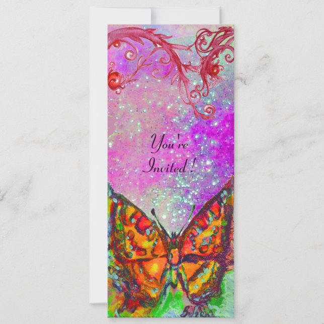 Invitation PAPILLON ROUGE ROSE VIOLET OR Fleur d'Édition Douc (Devant)