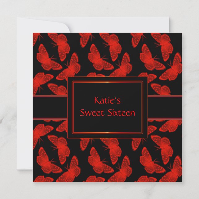 Invitation Papillon Rouge Rouge et Noir Sweet Seize Ans (Devant)