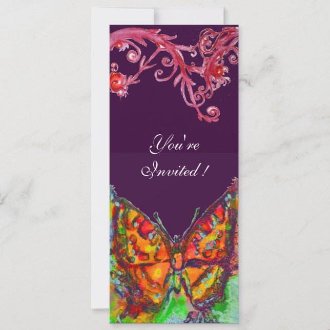 Invitation PAPILLON ROUGE, TOURBILLONS FLORAUX Or Jaune Viole (Devant)