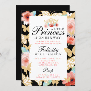 Invitation Papillon Royal Floral Couronne Black Gold Invitati