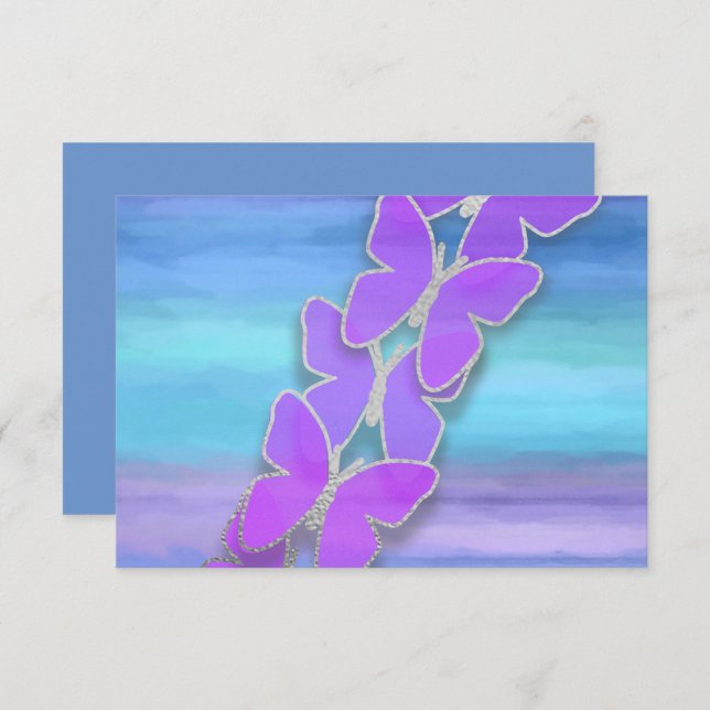 Invitation Papillon RSVP Turquoise Purple Aquarelle (Devant / Derrière)