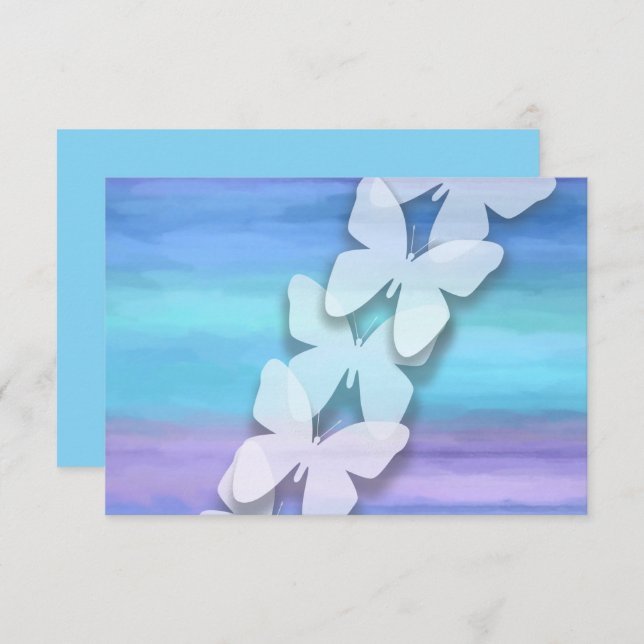 Invitation Papillon RSVP Turquoise Purple Aquarelle (Devant / Derrière)