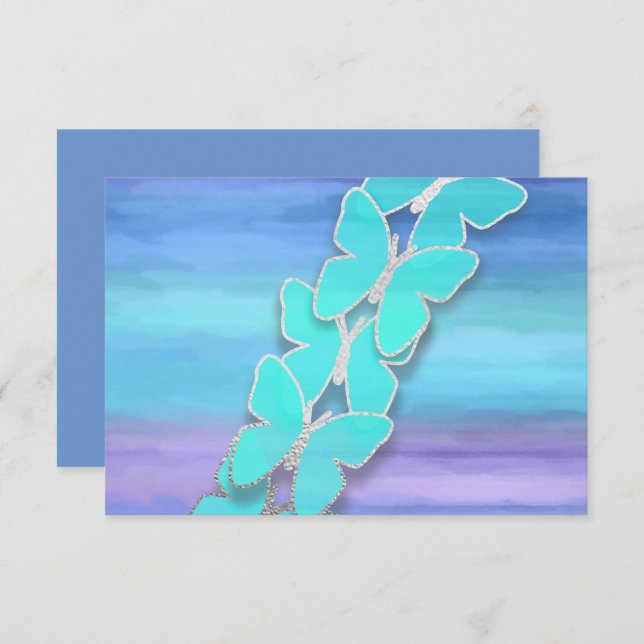 Invitation Papillon RSVP Turquoise Purple Aquarelle (Devant / Derrière)