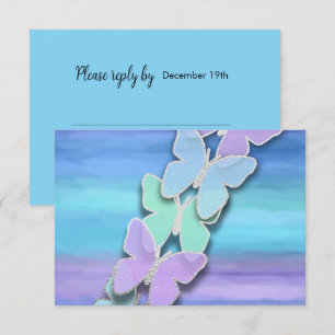 Invitation Papillon RSVP Turquoise Purple Aquarelle