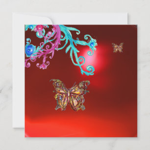 Invitation PAPILLON RUBIS, bleu rose rouge vif