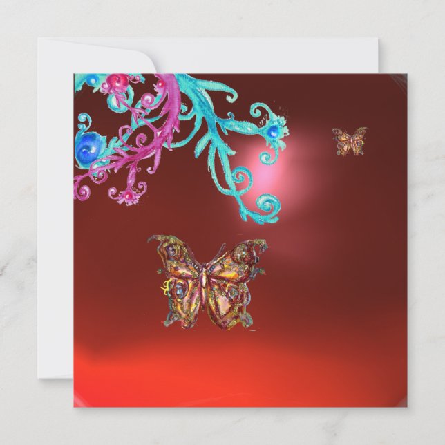 Invitation PAPILLON  RUBIS, bleu rose rouge vif (Devant)