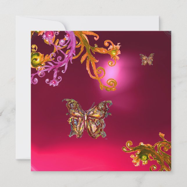 Invitation PAPILLON  RUBIS ROUGE , rose jaune marron vif (Devant)