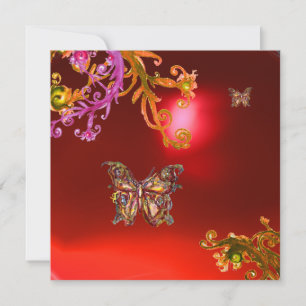 Invitation PAPILLON  RUBIS ROUGE , rose vif jaune marron