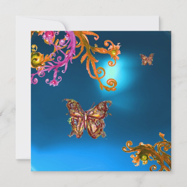 Invitation PAPILLON SAPPHIR BLEU, rose vif jaune marron (Devant)