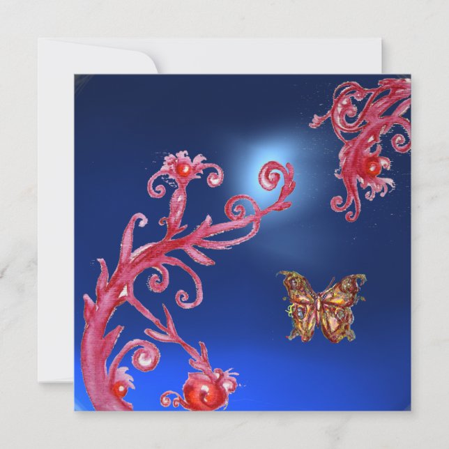 Invitation PAPILLON SAPPHIR BLEU rose vif,rouge (Devant)