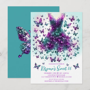 Invitation Papillon sarcelle Alexandrite Robe Pierre de naiss