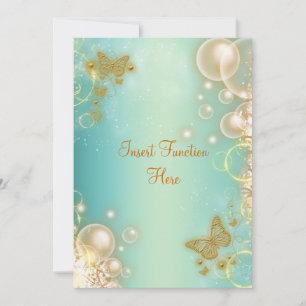 Invitation Papillon sarcelle or mariage fiançailles