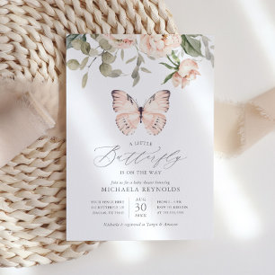 Invitation Papillon sur le chemin Baby shower floral rose fil