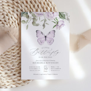 Invitation Papillon sur le chemin Baby shower floral violet