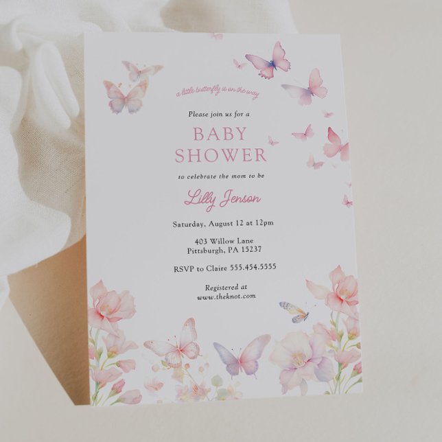 Invitation Papillon sur le chemin Baby shower rose (Créateur téléchargé)