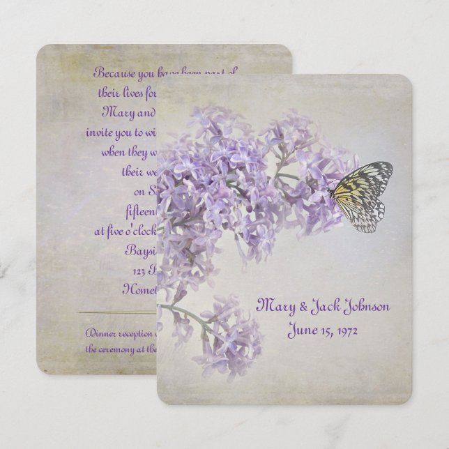 Invitation Papillon sur Lilacs Vow Renewal (Devant / Derrière)