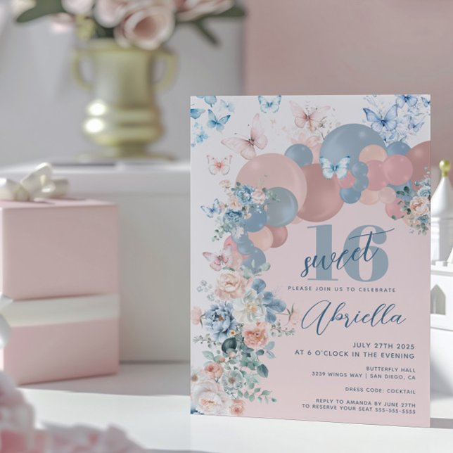 Invitation Papillon Sweet 16 Anniversaire (Créateur téléchargé)