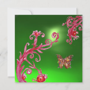 Invitation PAPILLON VERT ÉMERAUDE rose vif, rouge