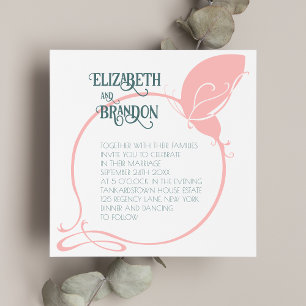 Invitation Papillon Vintage Art nouveau Diusty Mariage rose