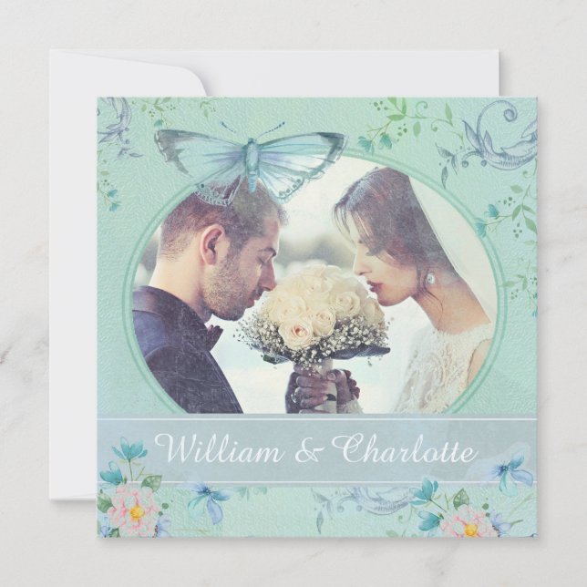 Invitation Papillon Vintage avec Photo Personnalis (Devant)