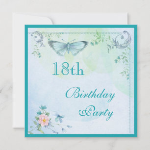Invitation Papillon vintage, fleurs et anniversaire de remous