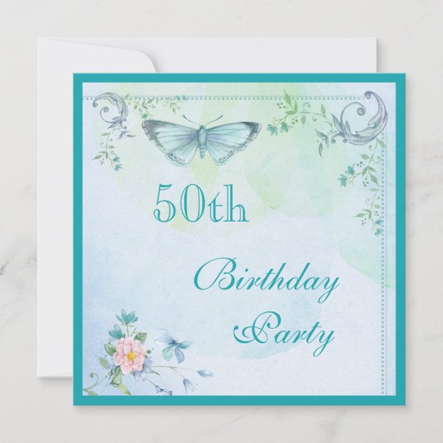 Invitation Papillon vintage, Fleurs et Fleurs 50e anniversair (Devant)
