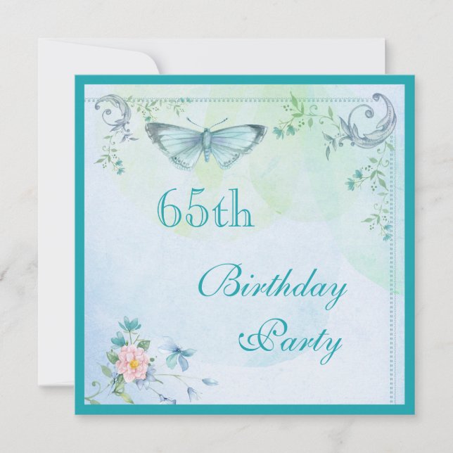 Invitation Papillon vintage, Fleurs et Fleurs 65e anniversair (Devant)
