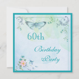 Invitation Papillon Vintage, fleurs et perles 60e anniversair
