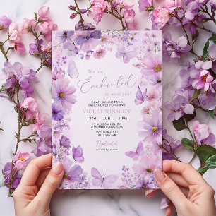 Invitation Papillon Violet Fleur Enchantée Baby Shower