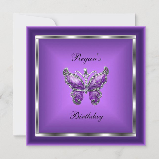 Invitation Papillon violet Joyau d'argent élégant Anniversair (Devant)
