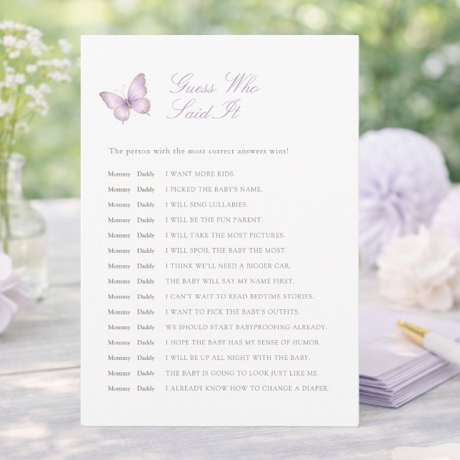 Invitation Papillon Violet Maman ou Papa Jeu de Devinette (Créateur téléchargé)