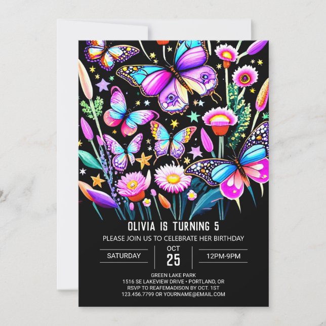 Invitation Papillon violet moderne modifiable Anniversaire (Devant)