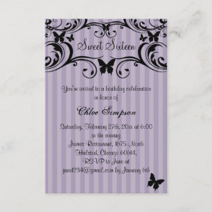 Invitation Papillon Violet & Noir pour Sweet16